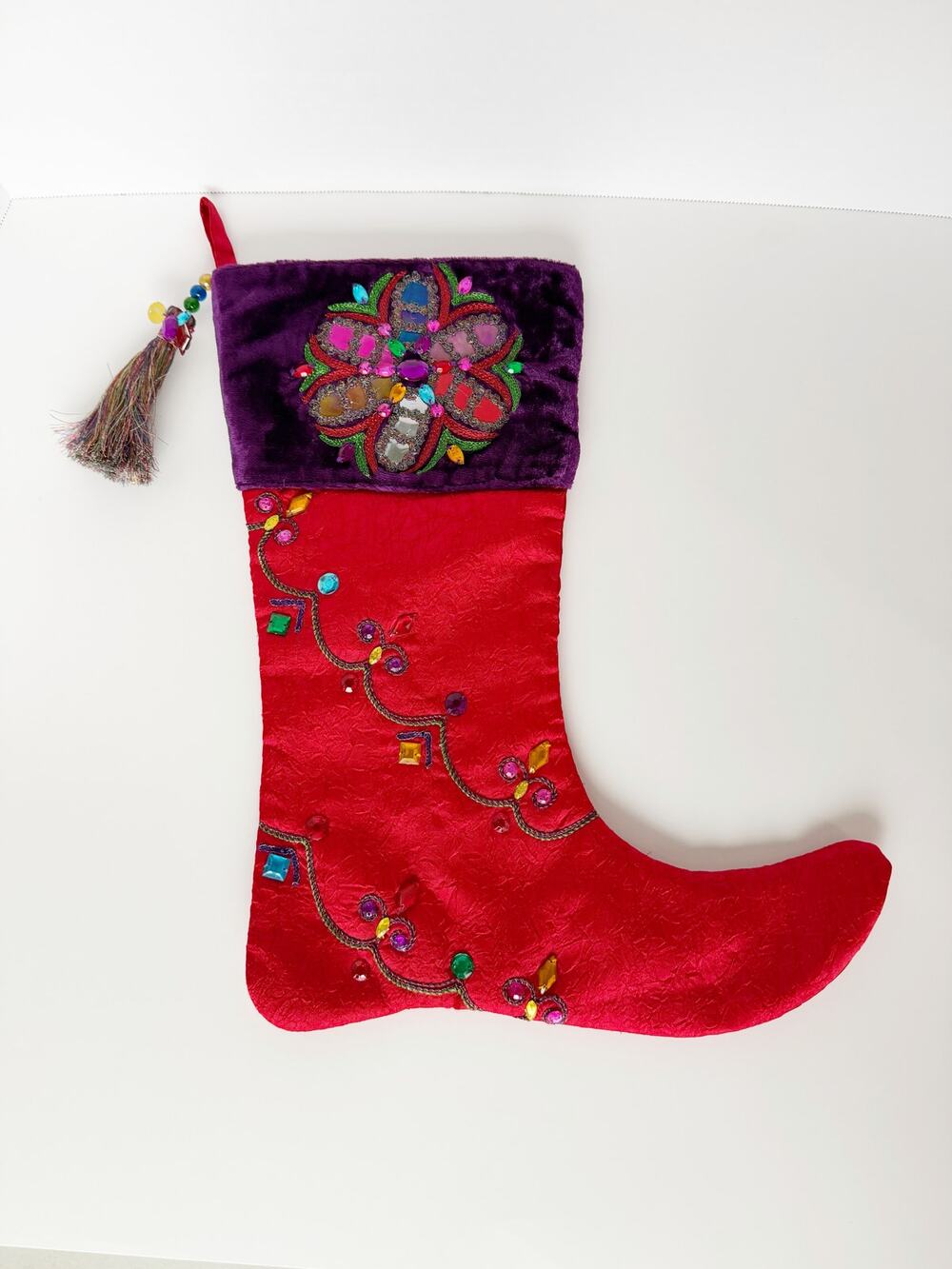 Pier 1 One Imports Christmas Stocking Multicolored Sequined Beaded Jester